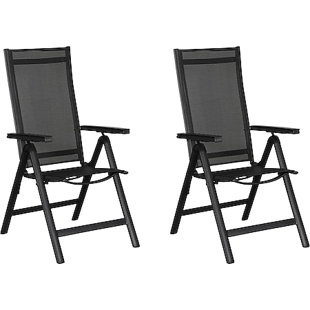 2x Alu Gartenstuhl Kenny Set Stuhlgruppe Garten Hochlehner Balkon Stühle schwarz - Bild 1