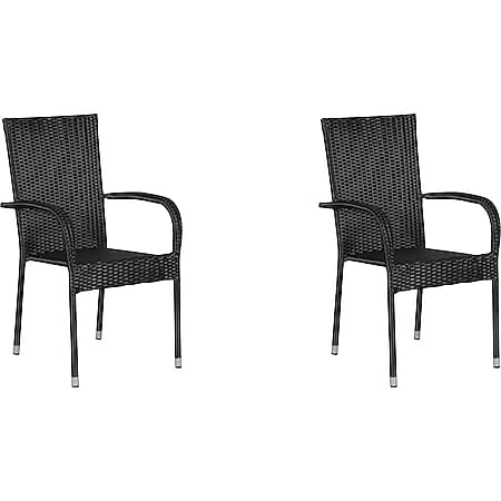 2x Polyrattan Tanz Gartenstuhl stapelbar schwarz Stuhlgruppe Garten Stühle - Bild 1