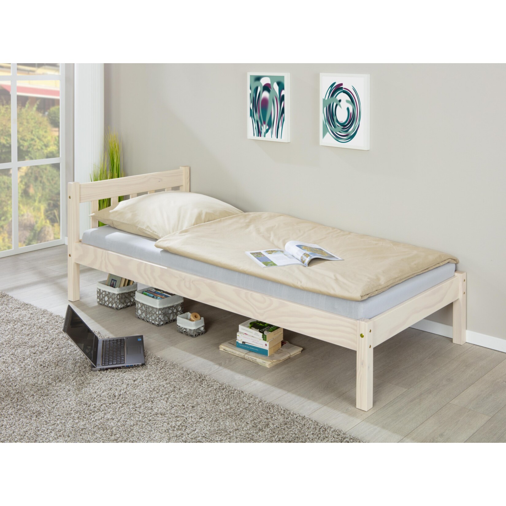 Vicki Landhaus Bett 90x200 Cm Weiss Kiefer Holz Einzelbett Gastebett Teenager Online Kaufen Bei Netto