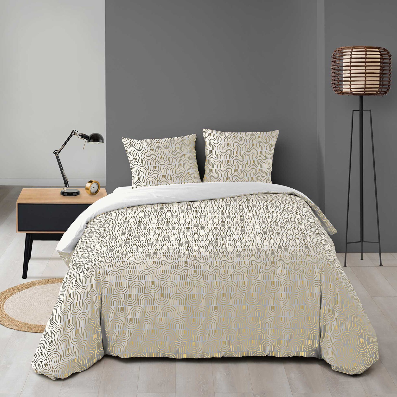 3tlg Bettwäsche 240×220 gold Übergröße Bettbezug Kissenbezug King Size gold edel | 04059865140594