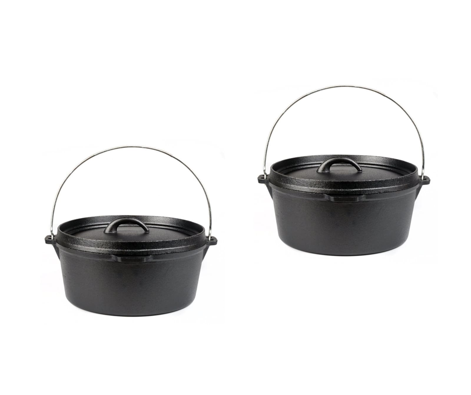 2er Set Dutch Oven 5 L Gusseisen Topfset Topf Pfanne Camping Grill Platte BBQ | 04041908133786