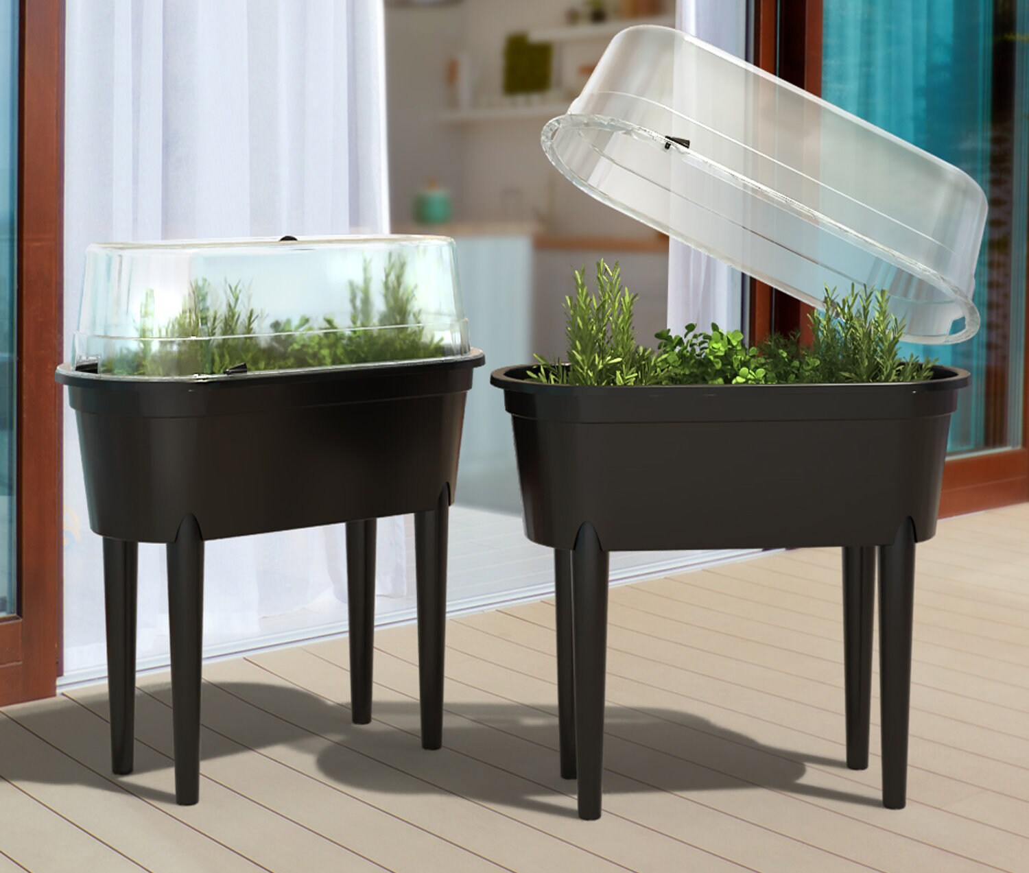 2x Hochbeet + Deckel 77cm Balkon Kasten Beet Kräuter Pflanzkasten Gewächshaus | 04059865149962