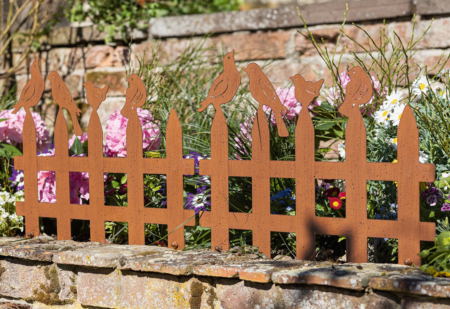 Metall Dekozaun Vögel Garten Steckzaun Deko Rostoptik Beetumrandung