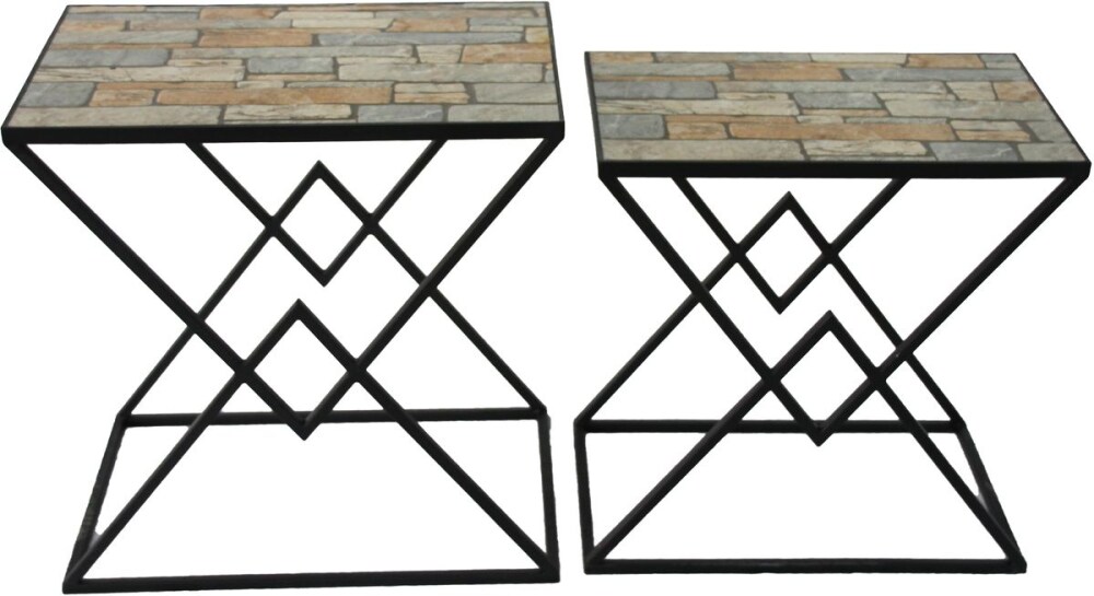 2er Set Beistelltisch Meru Eisen Gartentisch Garten Terrasse Tisch Outdoor Möbel | 04041908136855