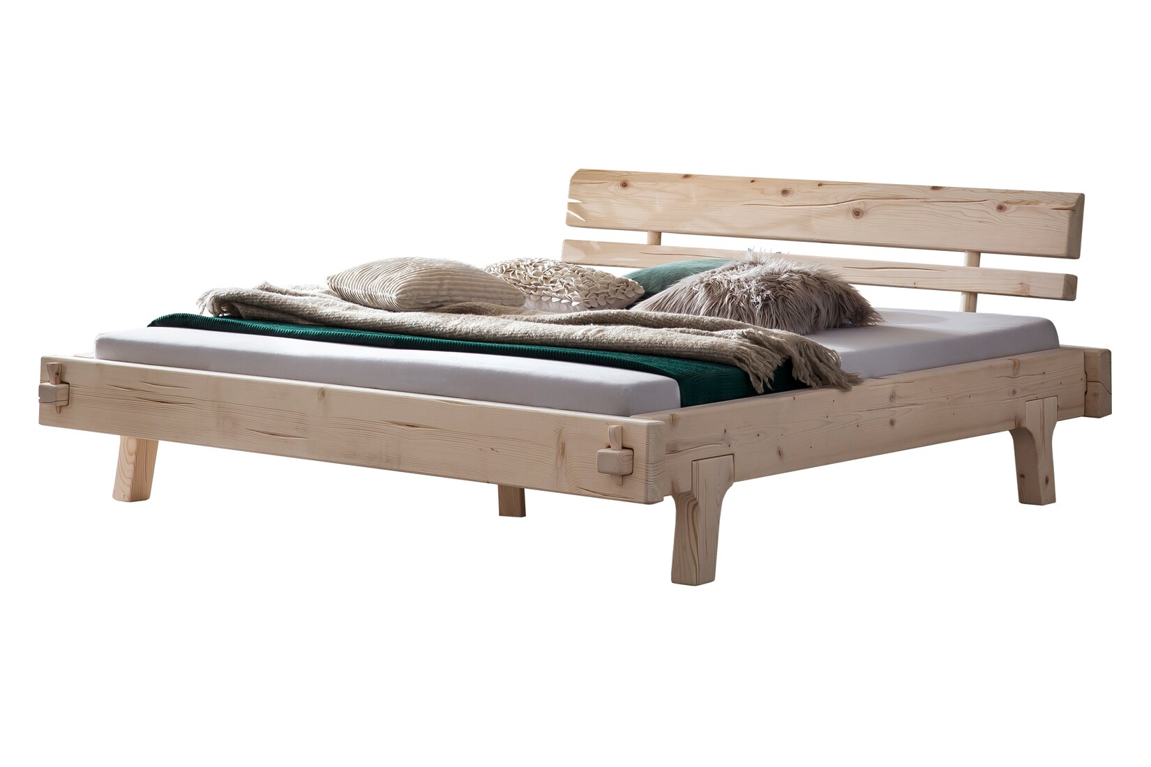 Balkenbett  Fichtenholz 200×200 Massivholz Bettgestell Doppelbett Ehebett BettBettrahmen | 04059865176043
