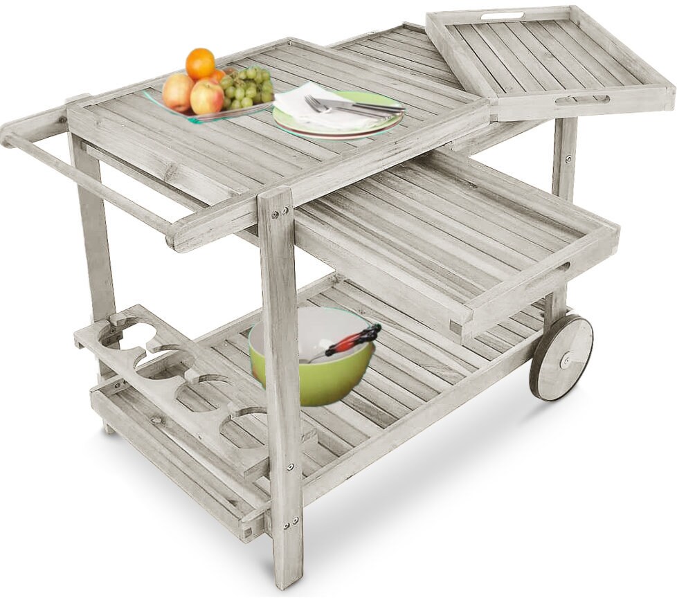 Servierwagen Garten Holz Grillwagen Outdoor Grilltisch Beistelltisch Küchenwagen | 04250541137239