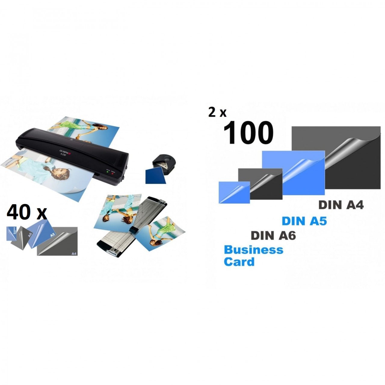 OLYMPIA A230 Laminierger&auml;t Superset mit Schneidelineal, Eckenrunder und 240 gemischte Folien - Bild 1