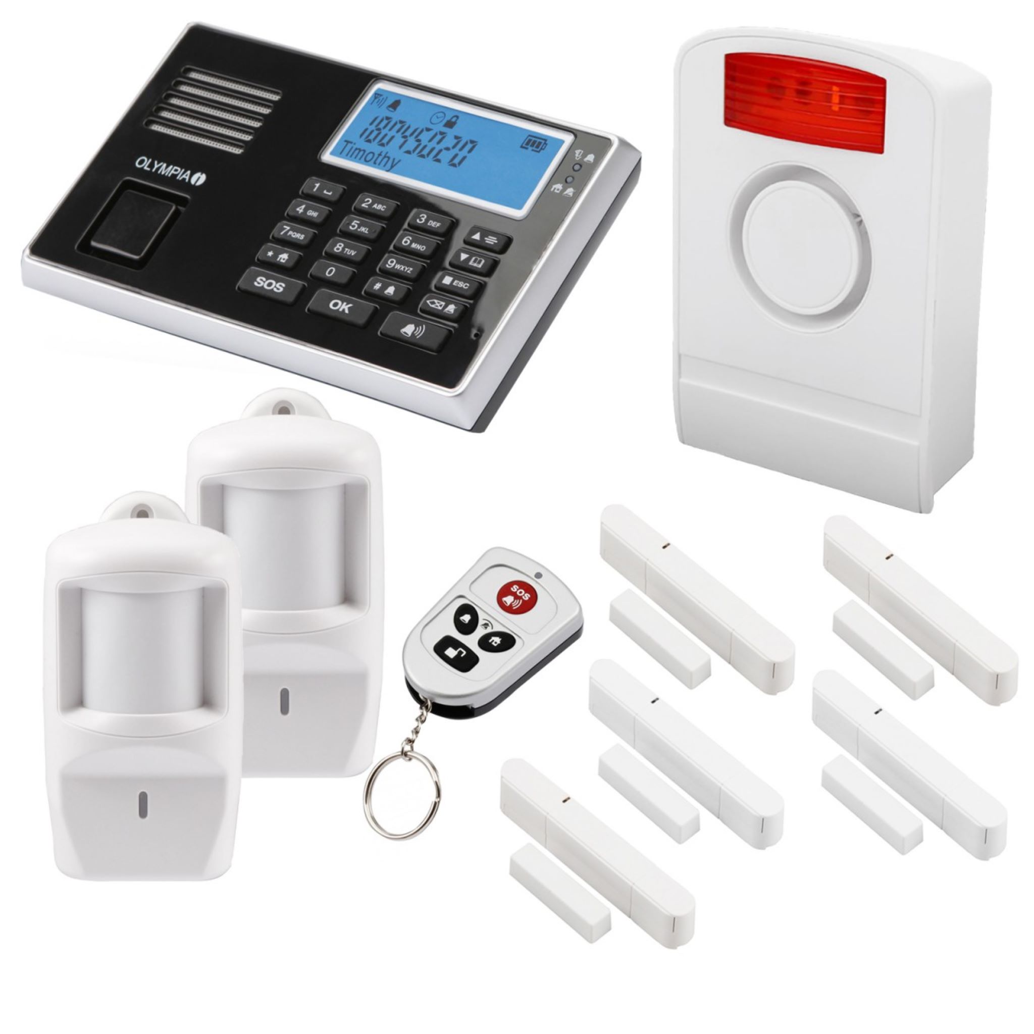 OLYMPIA 9061 Alarmanlagen-Set mit 1 Au&szlig;ensirene, 5 Fenster/T&uuml;rkontakte und 2 Bewegungsmeldern - Bild 1