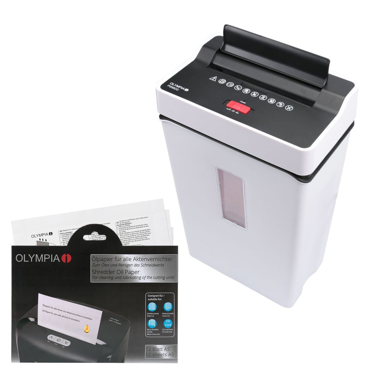 OLYMPIA PS 55CCi m Set mit Ölpapier Partikelschnitt Aktenvernichter, weiß | 04030152950799