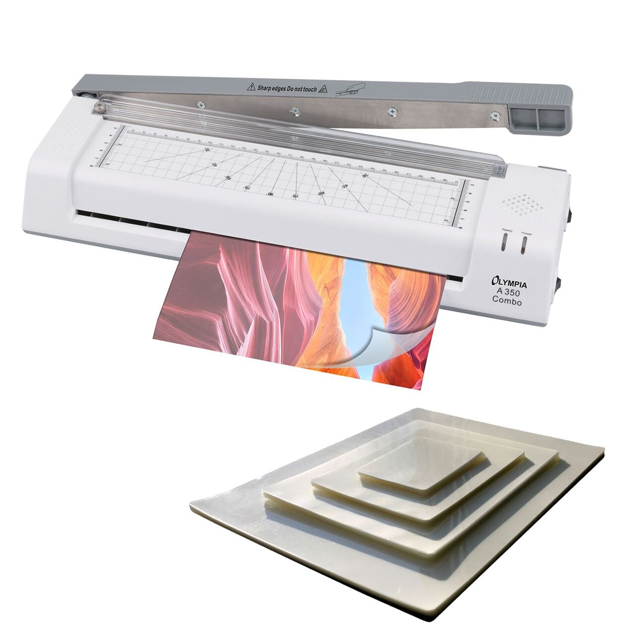 OLYMPIA A 350 Combo 4 in 1 Laminiergerät DIN A3 im Set mit 100 Laminierfolien und Hebelschneider | 04030152131303