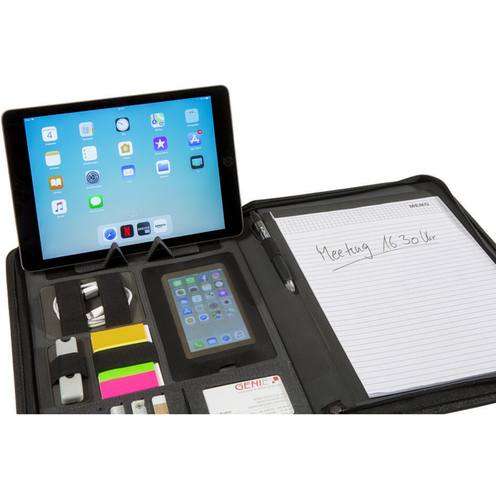 GENIE München A4 Schreibmappe mit Tabletfach Handyfach Konferenzmappe Aktenmappe | 04015468126687