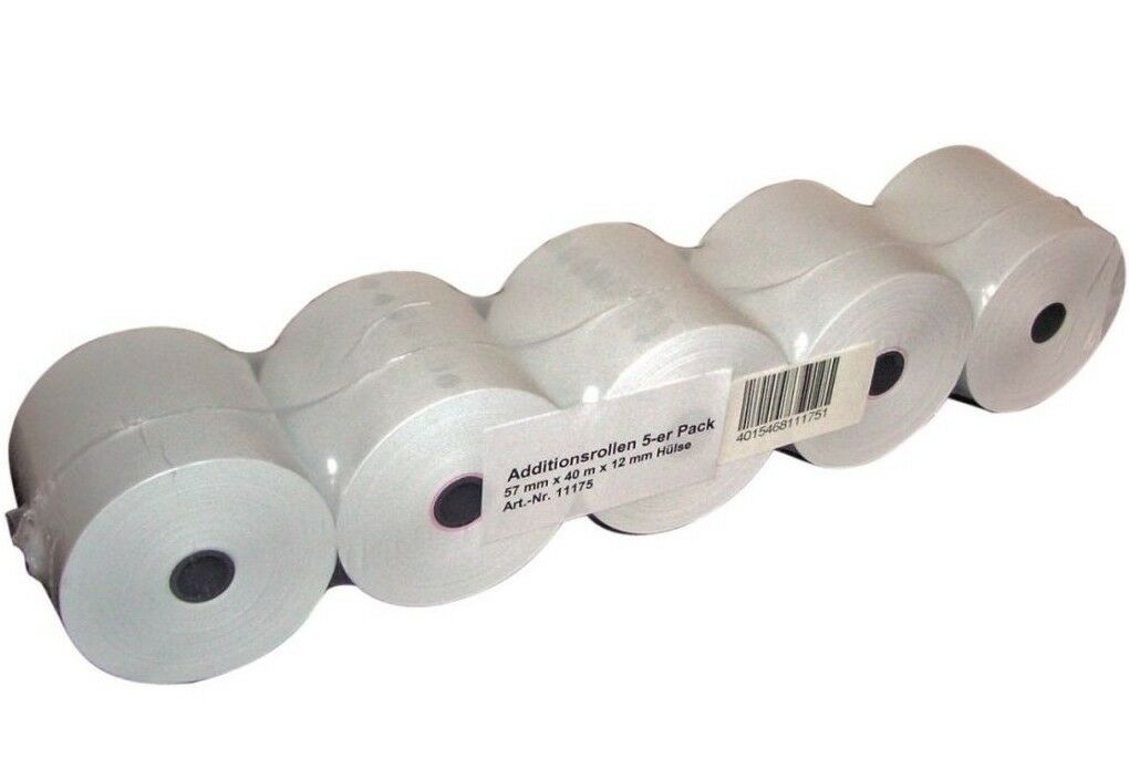 5 St&uuml;ck GENIE Additionsrollen 57x12mm 40lfm Kassenrollen Bonrollen Normalpapier - Bild 1