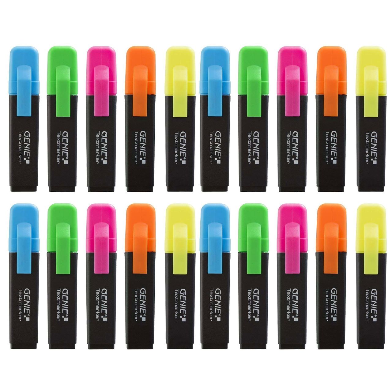 20x GENIE Textmarker 5 Farben Neon Marker Set Highlighter Stifte Leuchtmarker - Bild 1