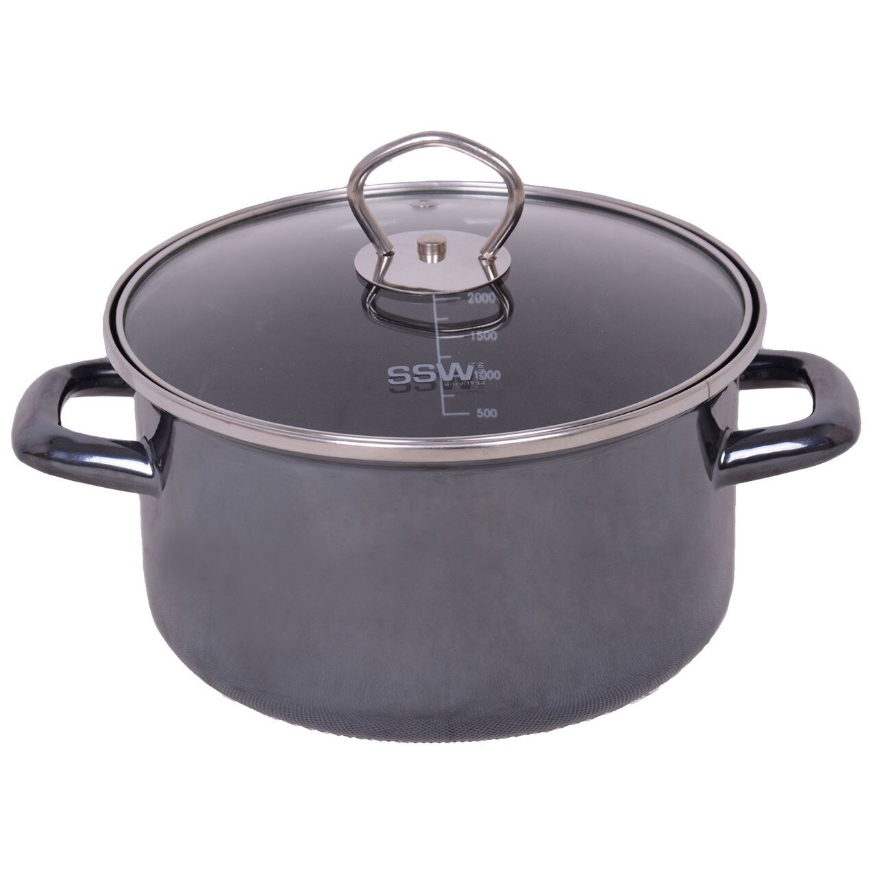 SSW Black Tiger Kochtopf mit Deckel, emailliert, Edelstahlgriffe, Ø 24 cm, 6,1 l | 04001856019839