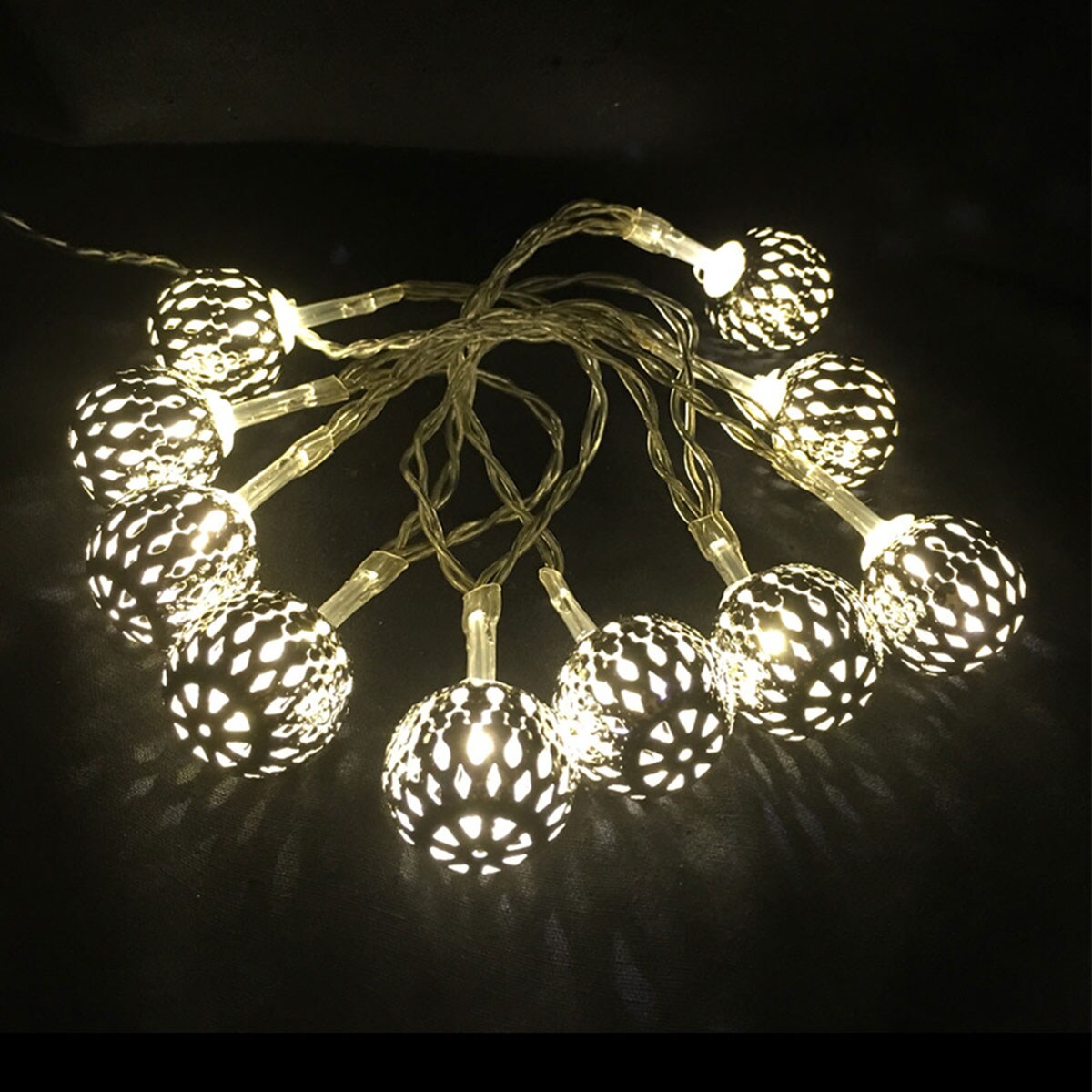 LEX LED Batterie-Lichterkette Silber-Ball 10er  ca. 1,2m warmweiss - Bild 1