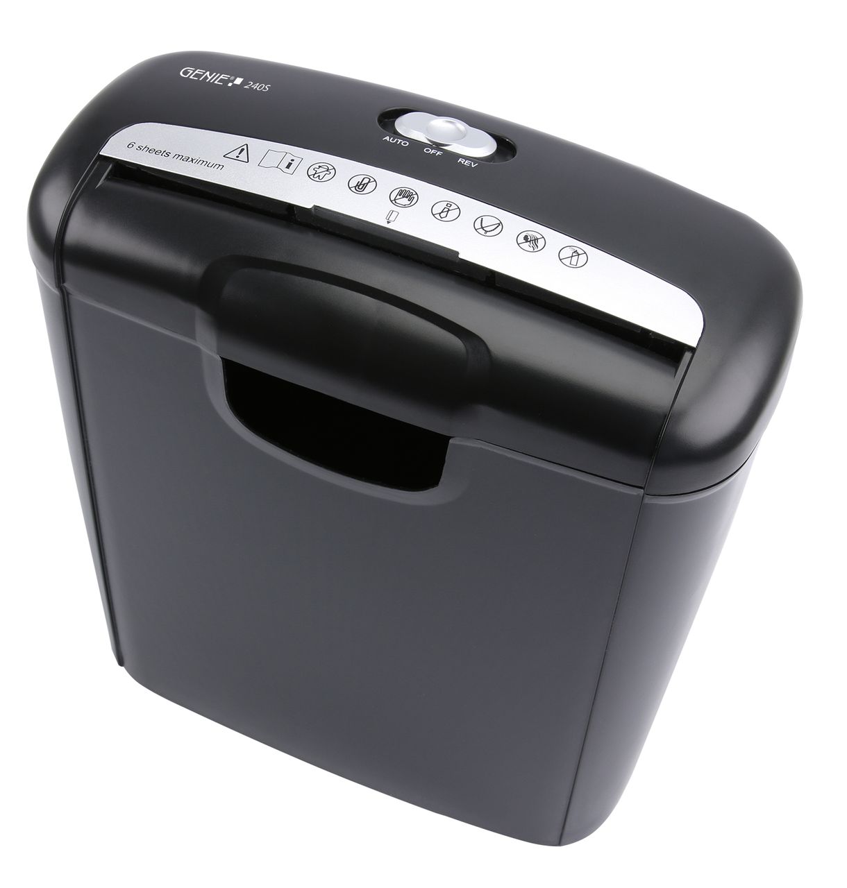 Genie 240S Aktenvernichter 6 Blatt Streifenschnitt Sicherheitsstufe P2 mit Kredikarten - Bild 1