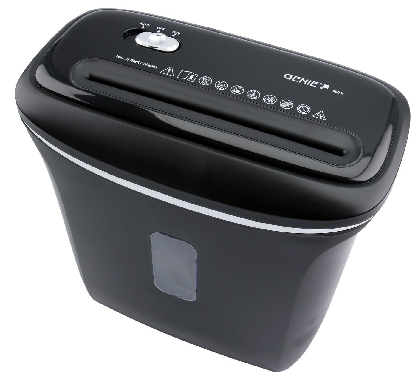 GENIE 480X Aktenvernichter Shredder 8 Blatt Partikelschnitt 12 Liter Sicherheitsstufe P4 | 04015468702003