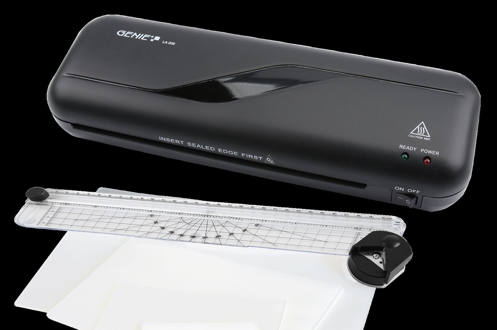 Genie 4 in 1 Laminiergerät mit Schneidelineal und Eckenrunder inklusive 50 Laminierfolien. | 04030152951864