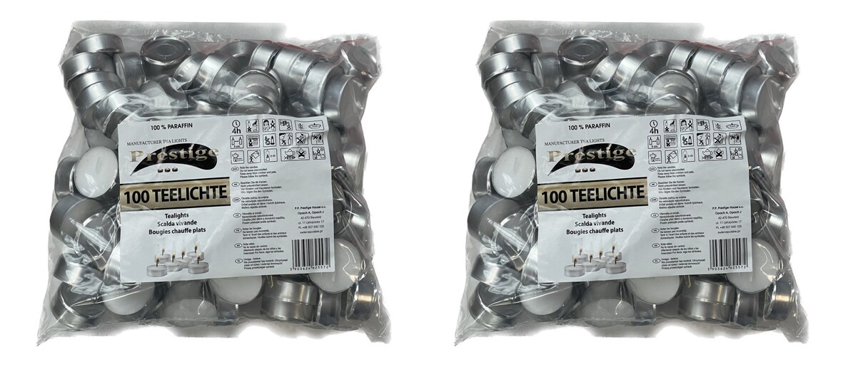 Prestige 200 St&uuml;ck Teelichter 4h Brenndauer 100 % Paraffin - Bild 1