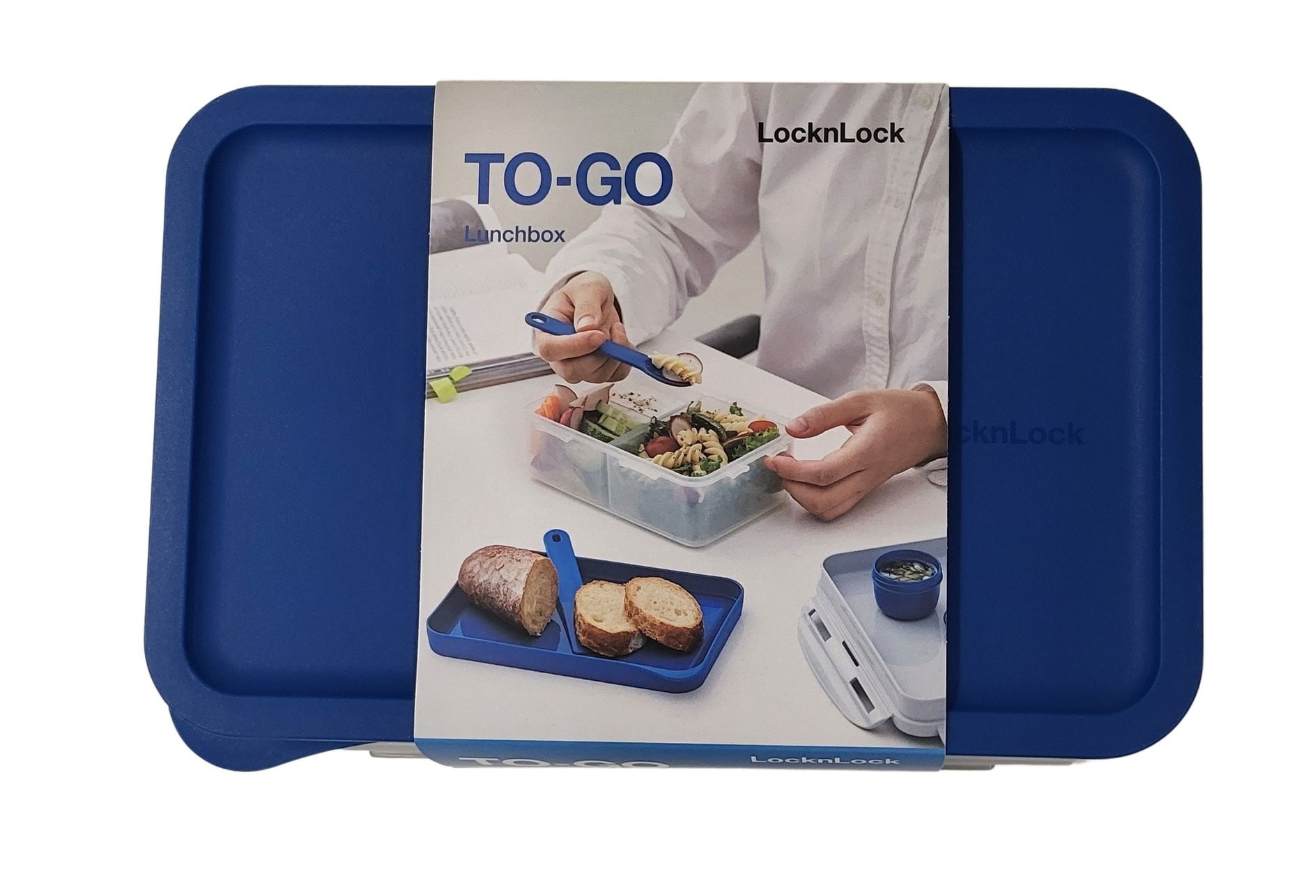 Lunchbox 3 in1 Brotdose 3 F&auml;chern mit Messer Gabel L&ouml;ffel blau - Bild 1
