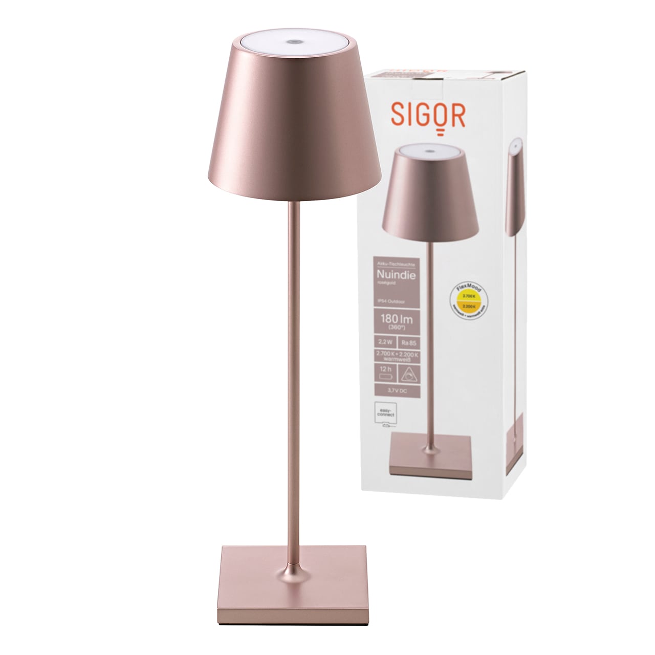 Nuindie LED Akku Tischleuchte Au&szlig;entischleuchte IP54 rosegold Sigor Tischlampe - Bild 1