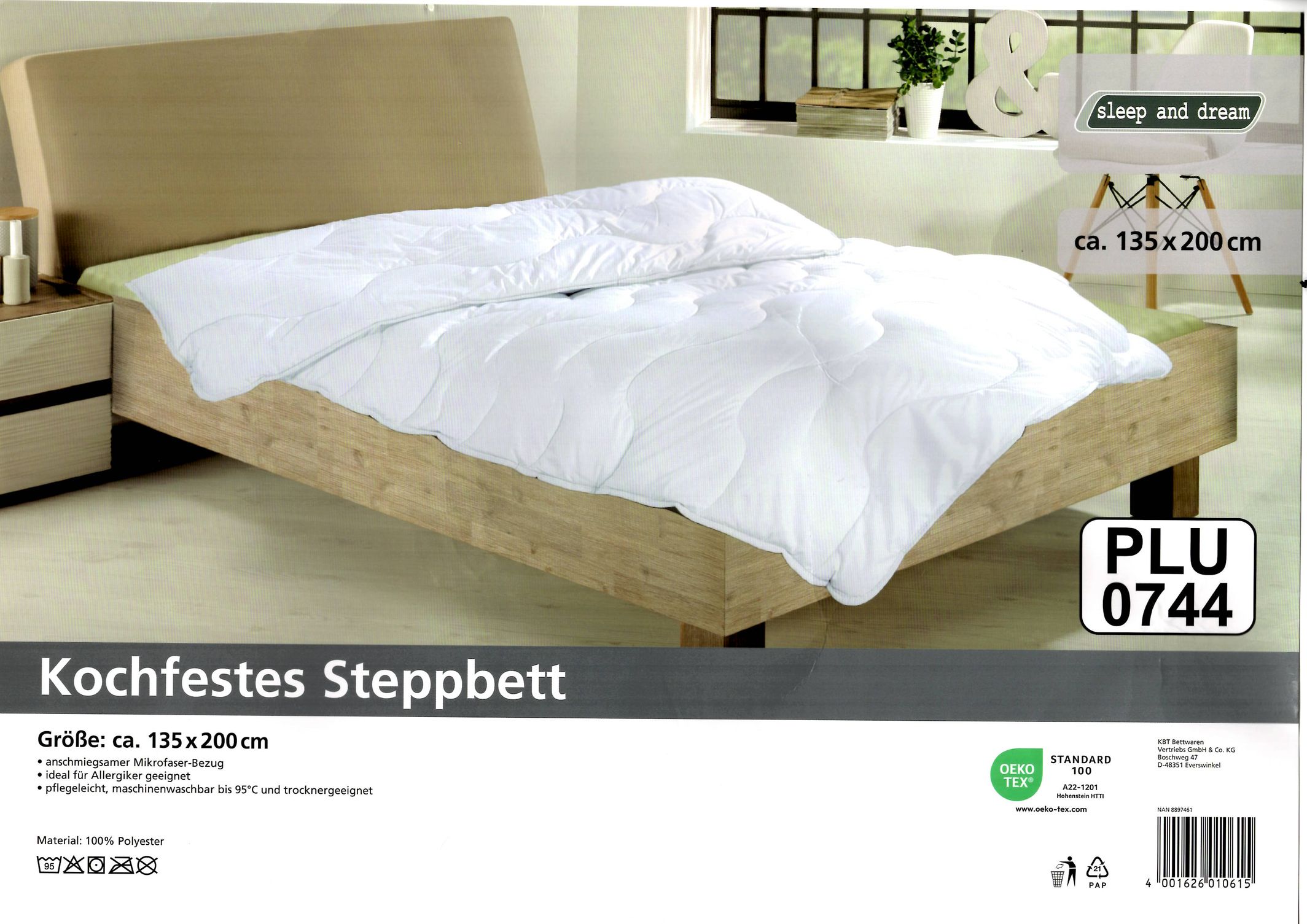 Kochfestes Steppbett 135 cm x 200 cm Mikrofaser Allergiker geeignet - Bild 1