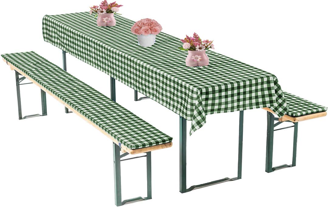 Bierbankauflagen-Set, Auflage Tischdecke 3-teilig Gr&uuml;n/Wei&szlig; - Bild 1