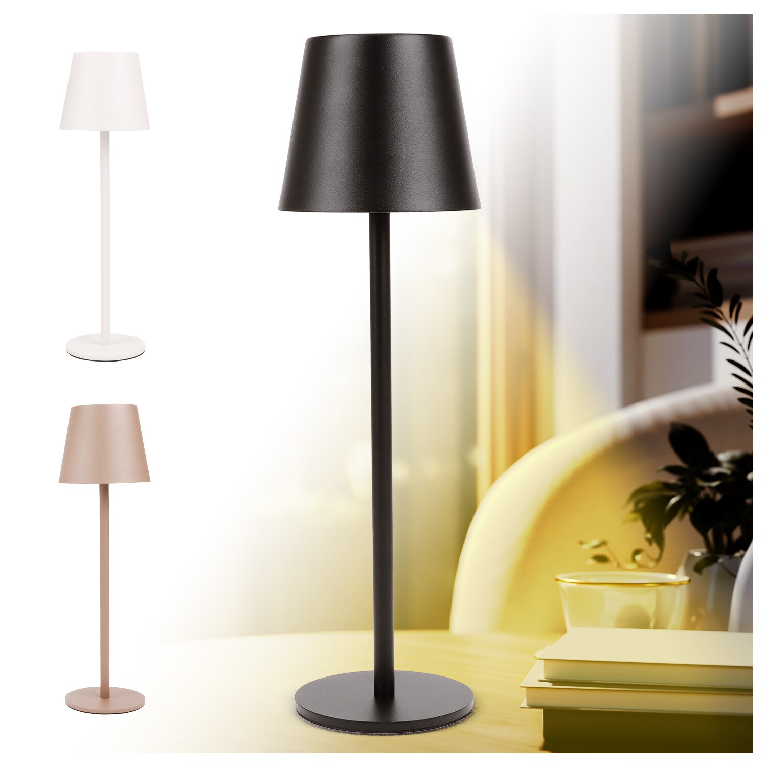 LED Tischleuchte FASHION dimmbar mit Touch Funktion 3 Lichtfarben IP44 12h Akku schwarz - Bild 1