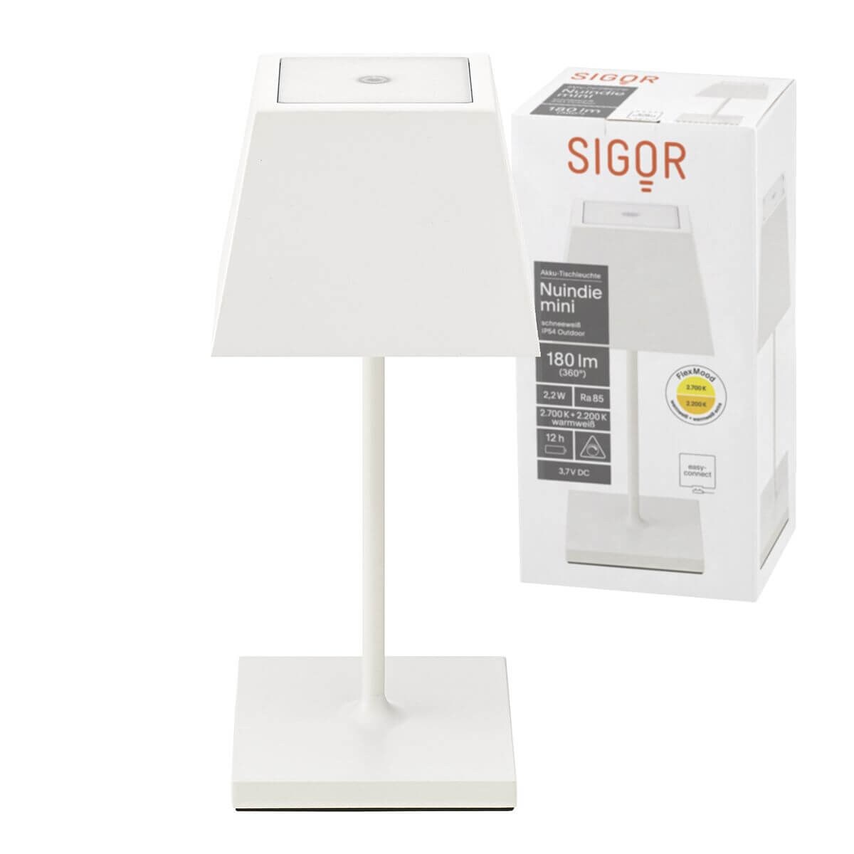 Nuindie MINI LED Akku Tischleuchte Außentischleuchte IP54 weiß eckig Sigor Tischlampe