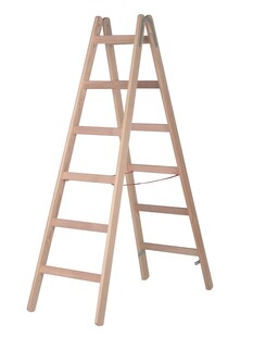 Hymer Holz Sprossenstehleiter 2x4 Sprossen Leiter beidseitig begehbar, Sicherung - Bild 1