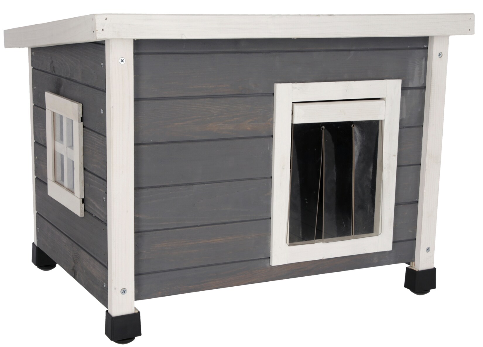 Kerbl Katzenhaus Rustica Katzenhütte Holz wei¤/grau Plexiglasfenster Katzenvilla