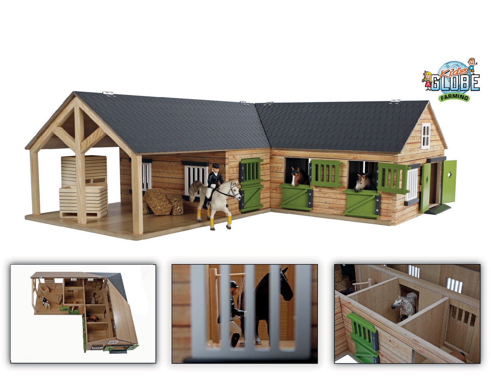 Kids Globe Horses Pferdehof aus Holz, 1:24, mit Tören, Fenster + Tor, ohne Tiere