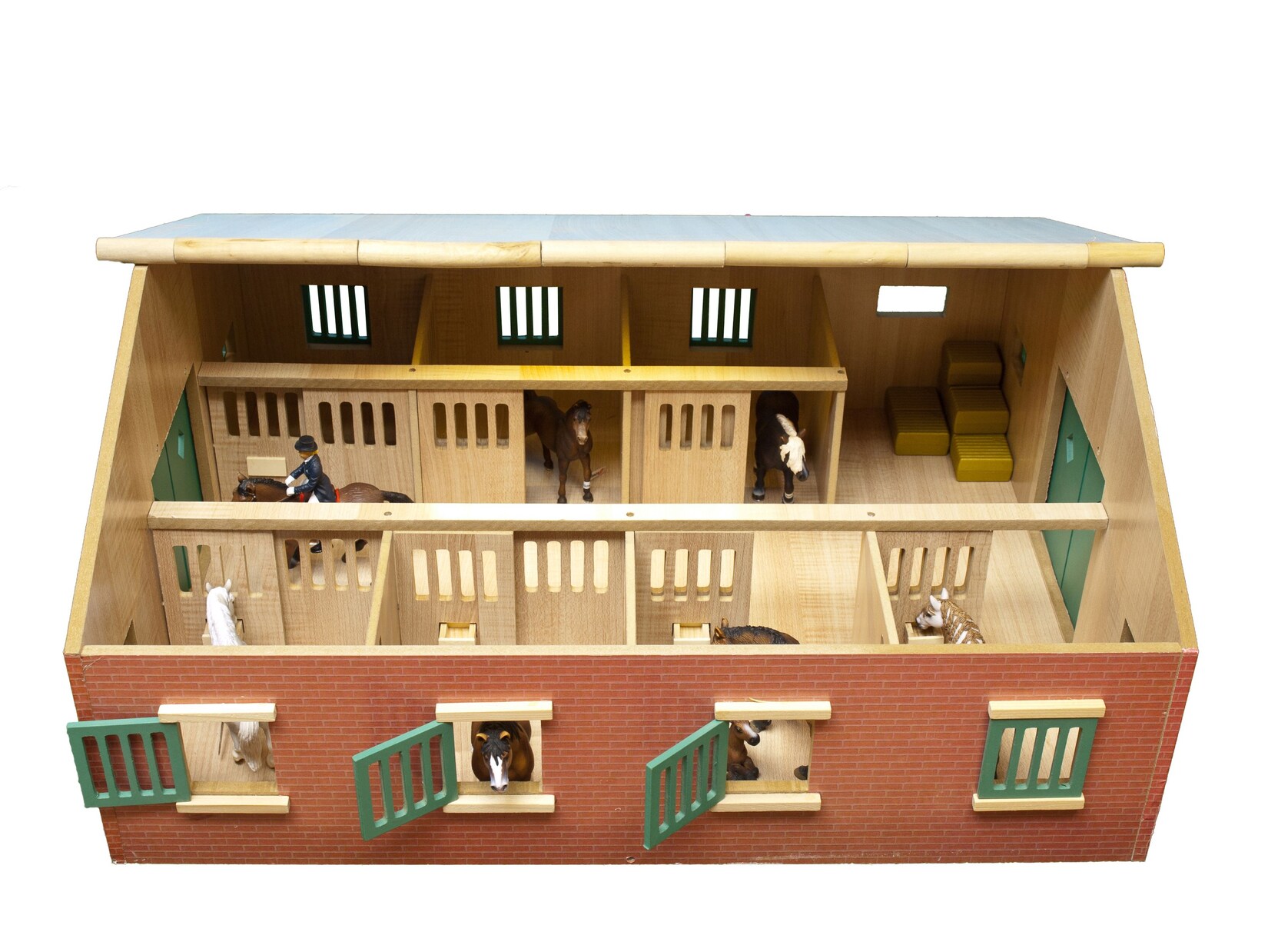 Kids Globe Bauernhof Pferdestall, Ma¤stab 1:24, Holz, Reiterhof mit Faltdach