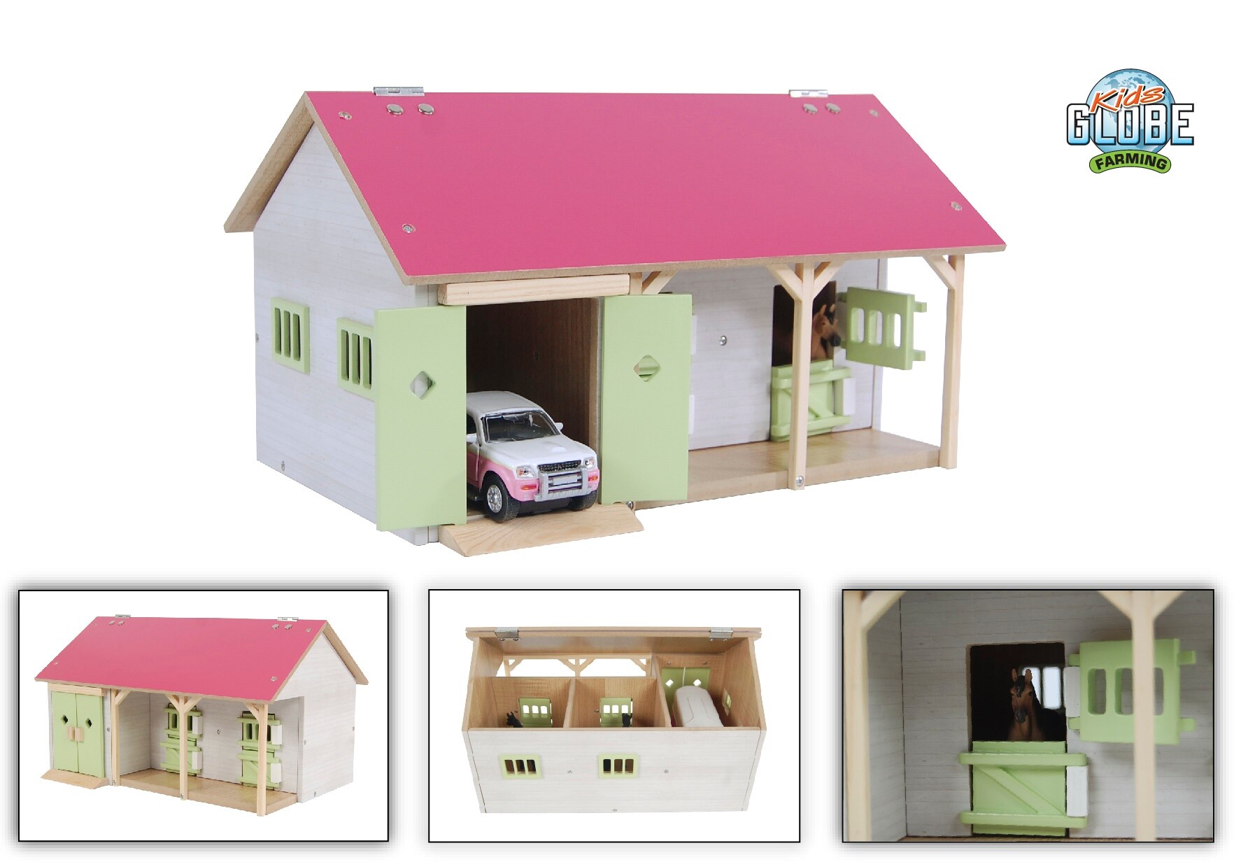 Kids Globe Pferdestall rosa 1:32 mit 2 Pferdeboxen 1 Lagerraum, ohne Pferde - Bild 1