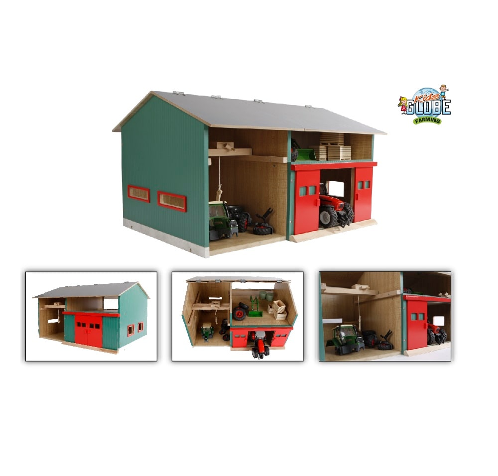 KidsGlobe Werkstatt mit Lagerraum 1:32 Dach aufklappbar Tore beweglich, 41x54x32 - Bild 1