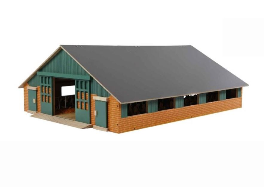 Kids Globe Bauernhof Holz, Dach klappbar, ohne Tiere + Traktor, Kuhstall, 1:32 - Bild 1