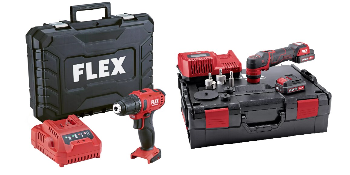 Flex Akku-Exzenterpolierer PXE 80 10.8-EC/2.5 Set+Bohrschrauber DD 2G 10.8-LD