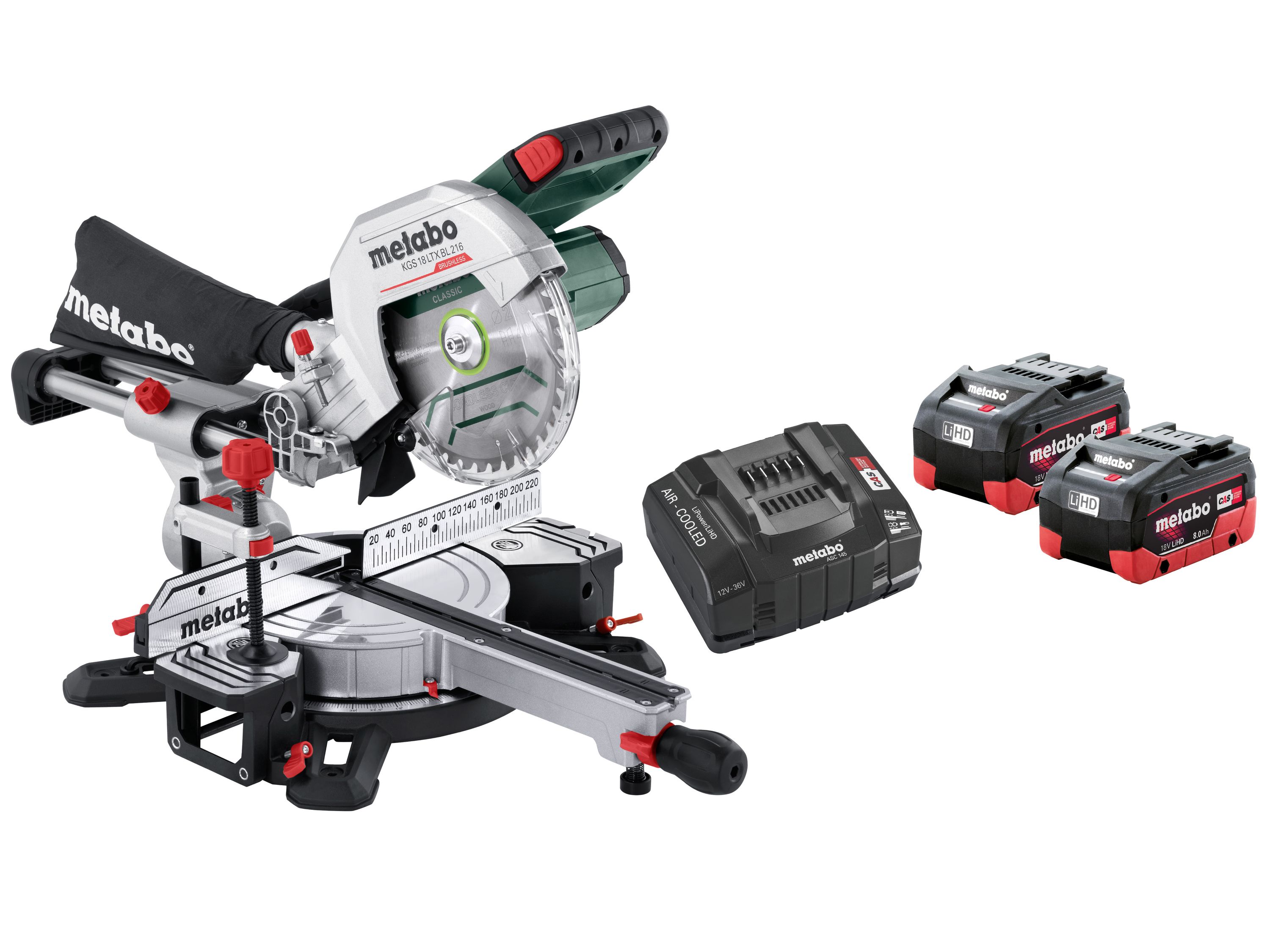 Metabo KGS 18 LTX BL 216 AkkuKappsäge 18V 2x8Ah LiHD Ladegerät ASC 145 614216810