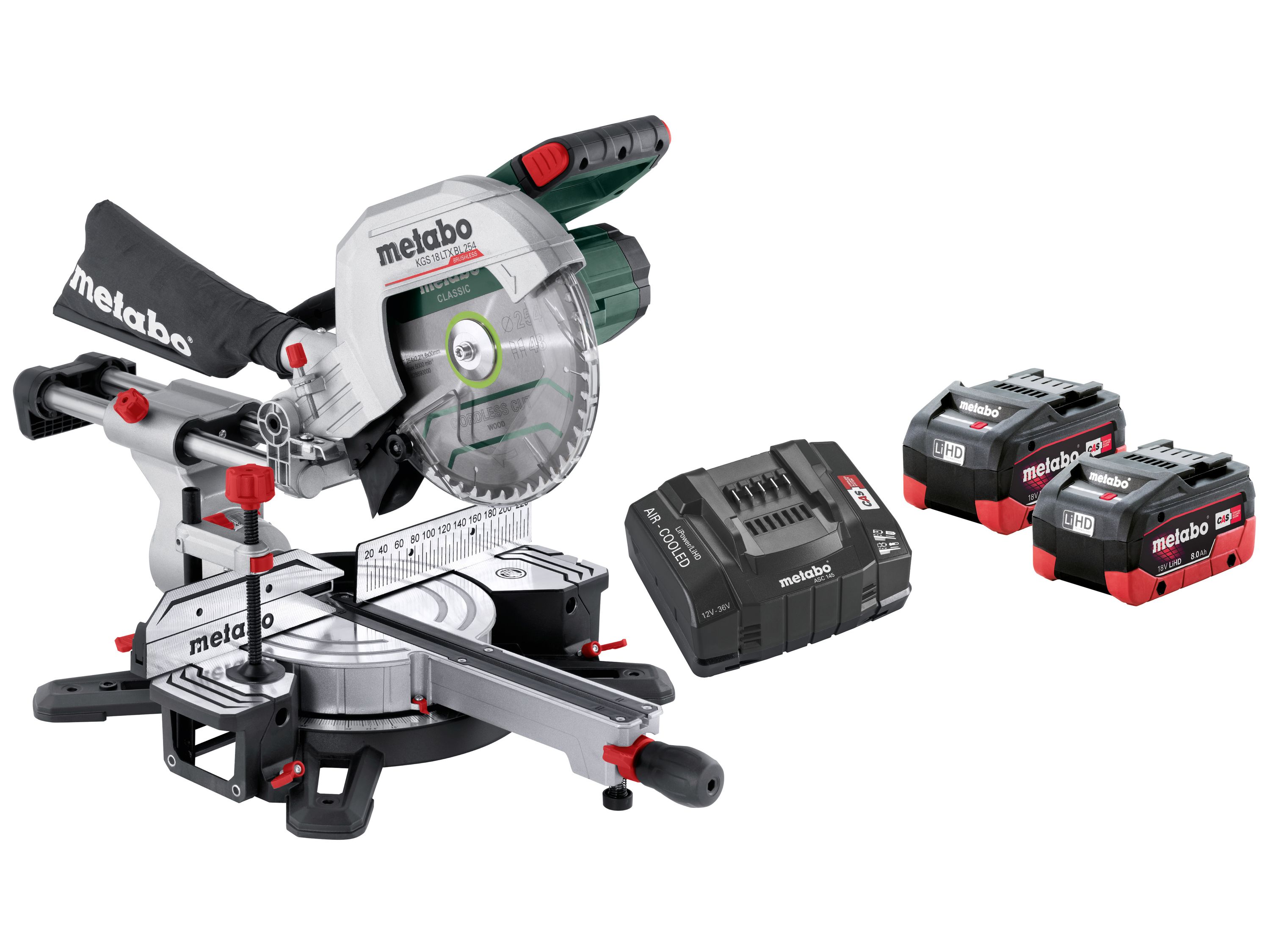 Metabo KGS 18 LTX BL 254 AkkuKappsäge (18V 2x8Ah LiHD ASC 145) 614254810
