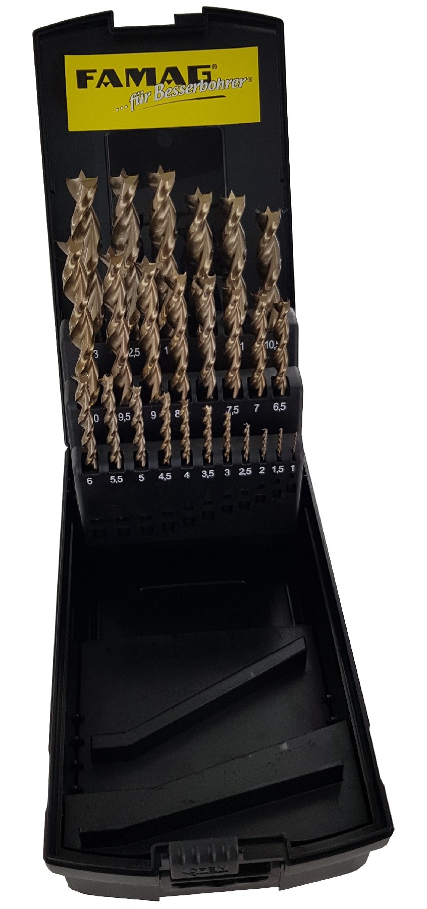 Famag Spiralbohrer Set f&uuml;r Holz, 25-teilig, HSS, Holzbohrer 1-13 mm, mit Box - Bild 1