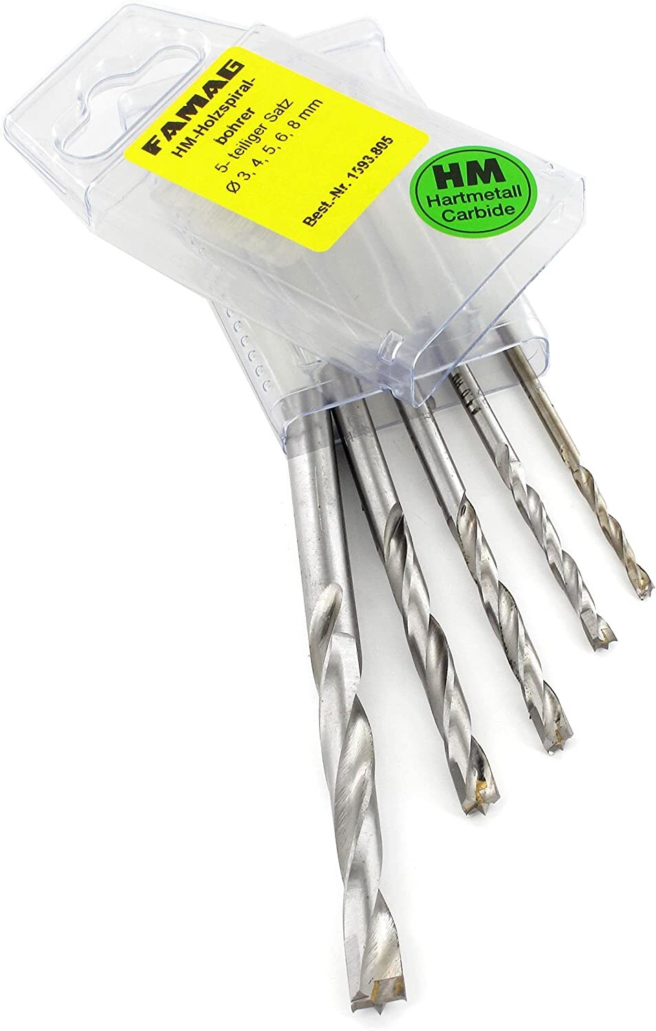 Famag Holzspiralbohrer Set HM 5-tlg Bohrer ü?Ã¨Ã 3-4-5-6-8mm Holzbohrer Box 1593805 | 04026271277473