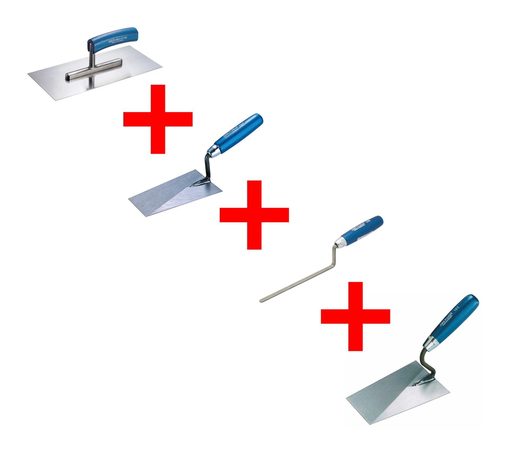 Jung Henkelmann Kellen Set 4-tlg Maurerkelle, Putzkelle, Fugenkelle, Glättekelle | 04010496400044