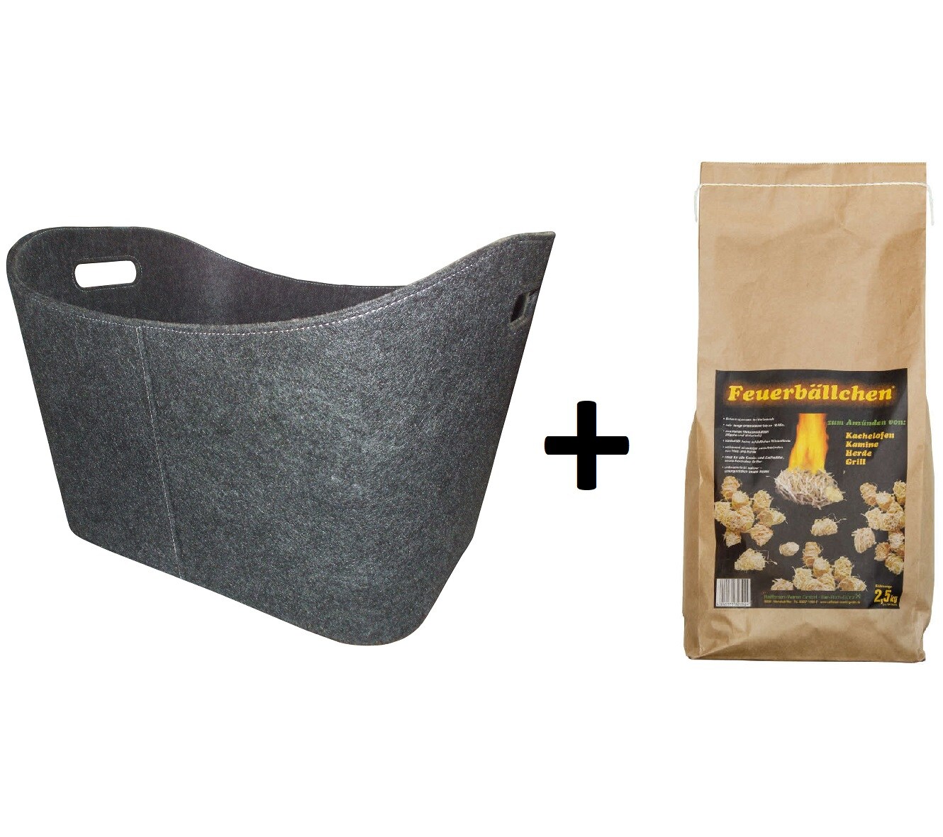 Metrox Holzkorb mit Feuerb&auml;llchen 2,5kg Korb Filzbezug Kaminanz&uuml;nder Anz&uuml;nder - Bild 1