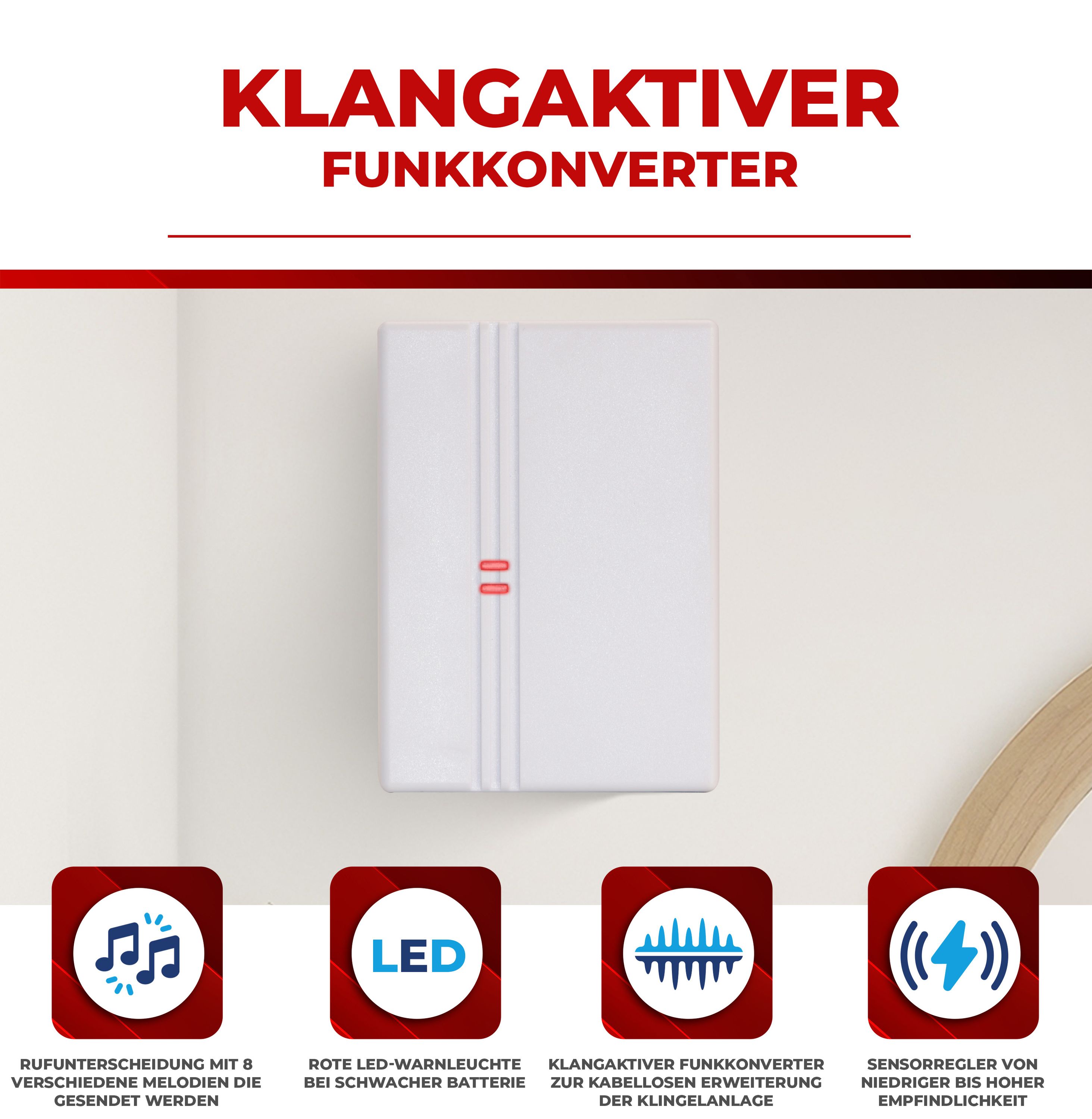 HEIDEMANN Funkkonverter HX - Erweiterung der Türklingel - HX Haustürklingel Repeater - kabellos