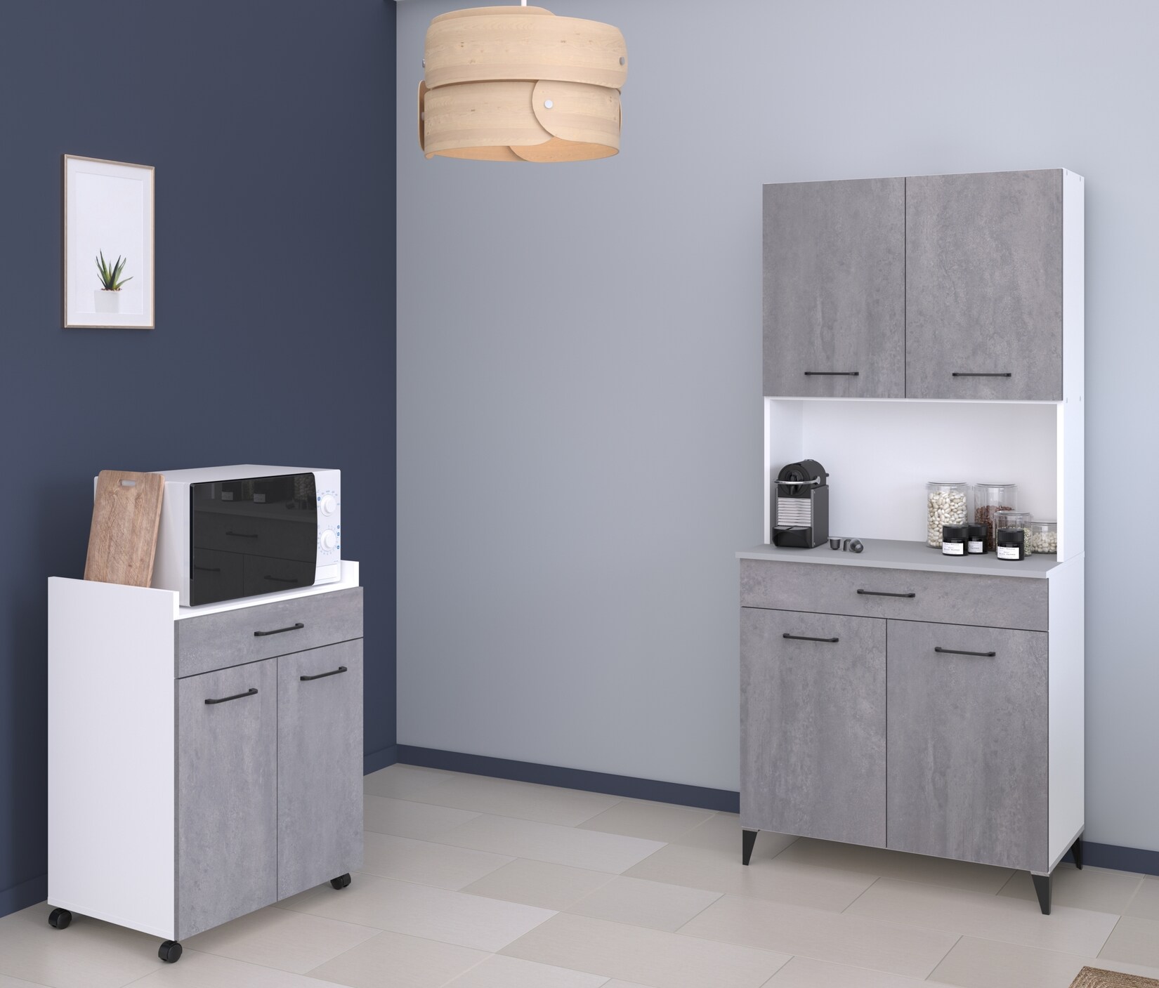 Parisot Küchenbuffet-Set „Malice 1“ Weiß / Beton Optik hell | 03480940301011