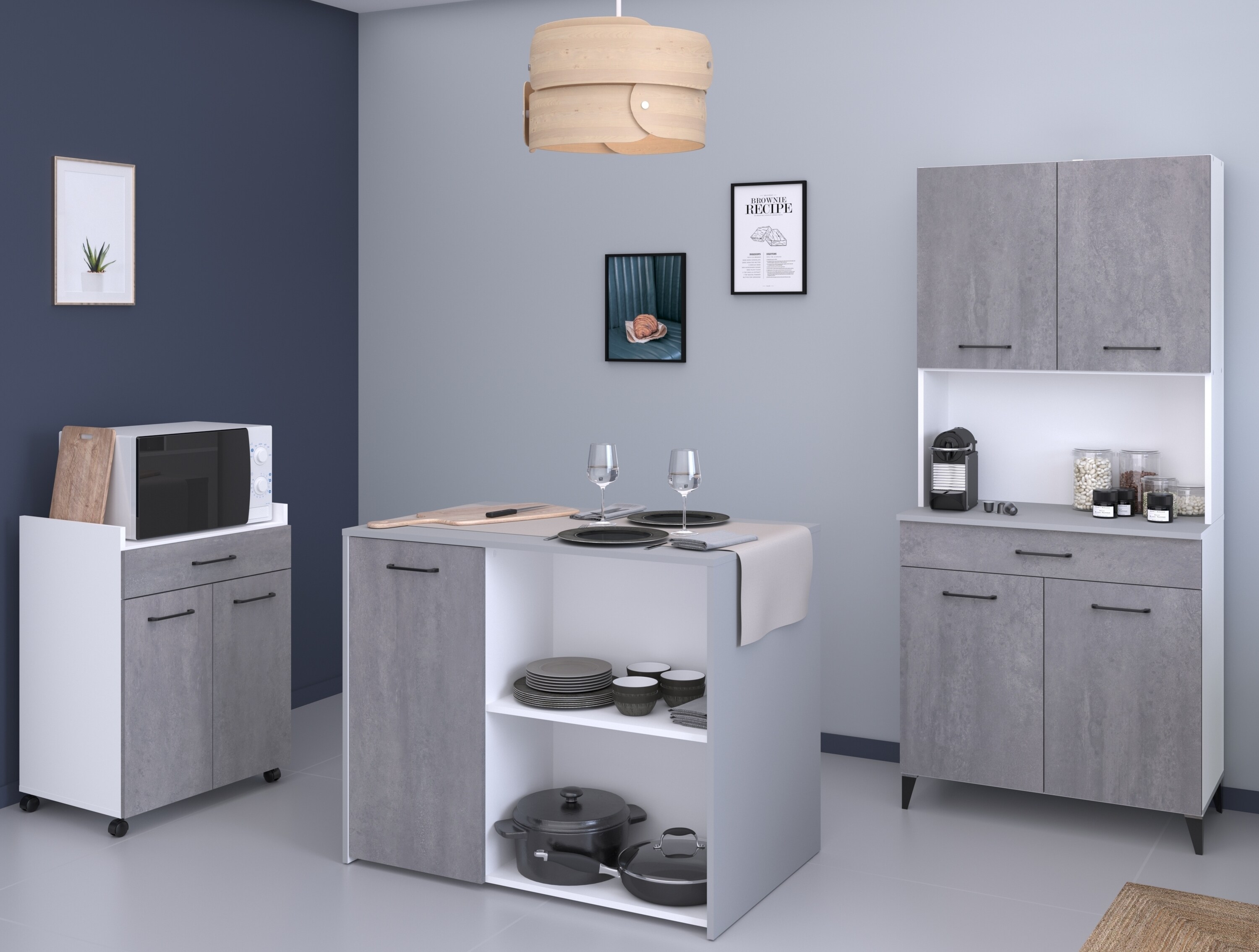 Parisot K&uuml;chenbuffet-Set "Malice 5" Wei&szlig; / Beton Optik hell - Bild 1