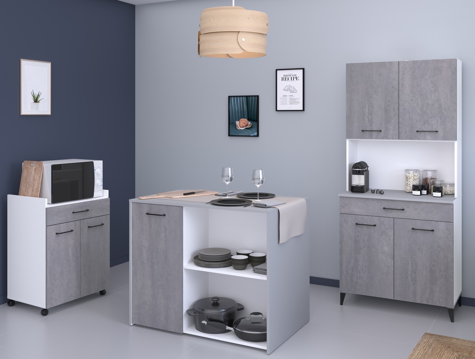 Parisot Küchenbuffet-Set „Malice 5“ Weiß / Beton Optik hell | 03480940302841