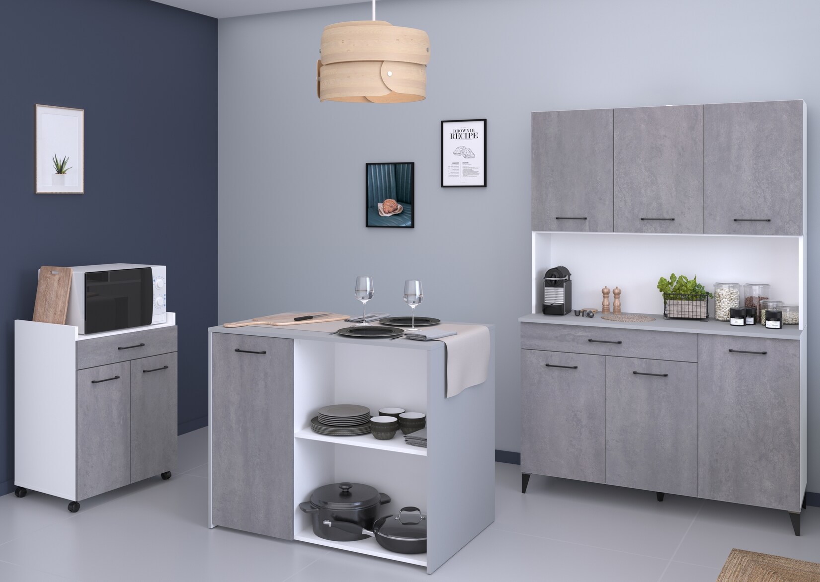 Parisot Küchenbuffet-Set „Malice 6“ Weiß / Beton Optik hell | 03480940302858