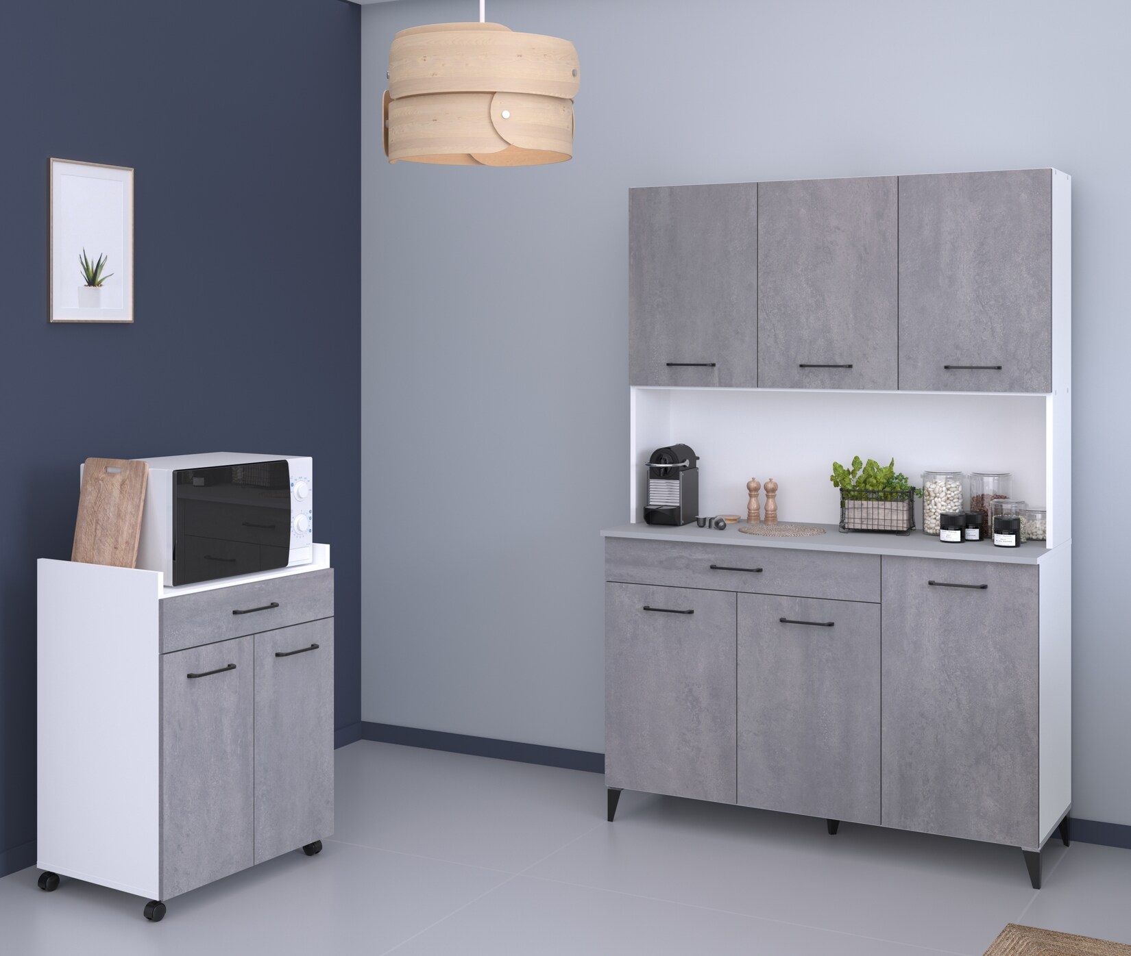 Parisot Küchenbuffet-Set „Malice 2“ Weiß / Beton Optik hell | 03480940300991