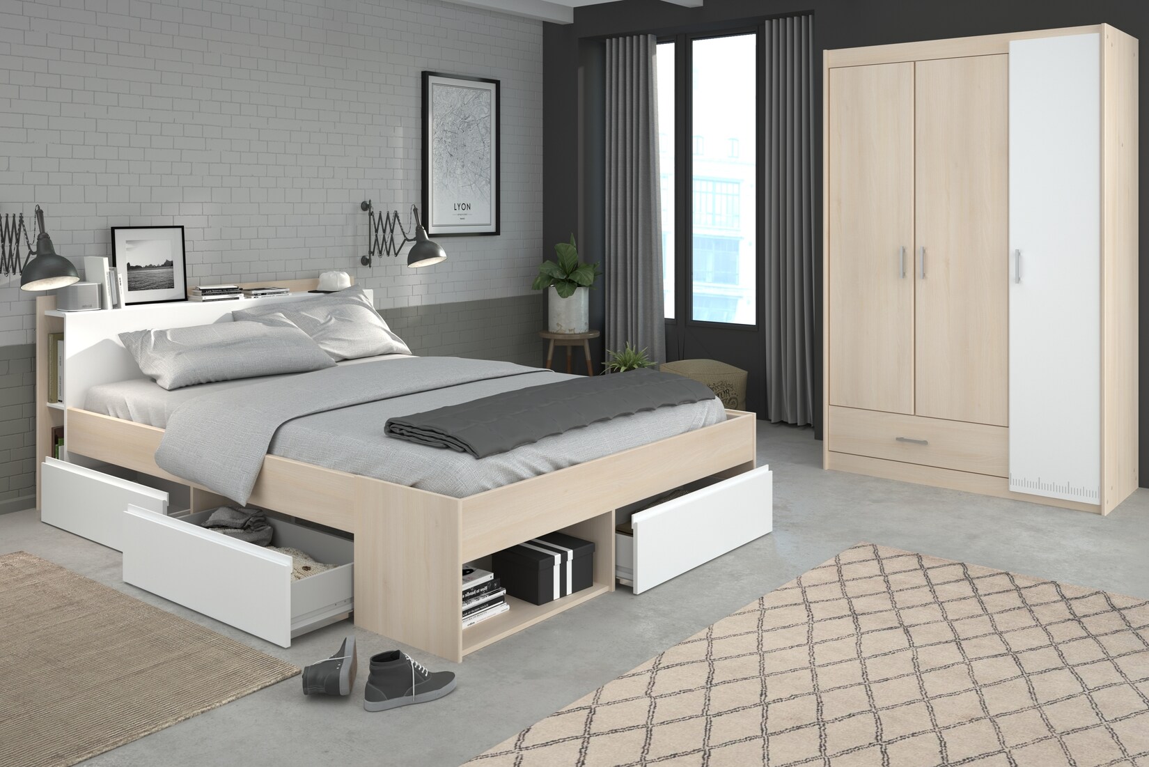 Parisot Schlafzimmer-Set „Most 72“ Akazie-Weiß | 03480940284499